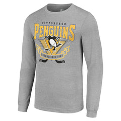 Pittsburgh Penguins Starter '80s Inspired Team Logo Long Sleeve T-Shirt Heather Gray