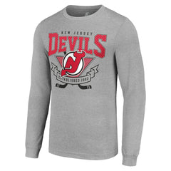 New Jersey Devils Starter '80s Inspired Team Logo Long Sleeve T-Shirt Heather Gray