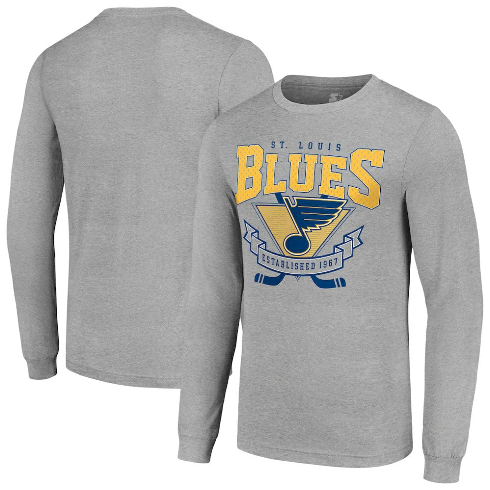 St. Louis Blues Starter '80s Inspired Team Logo Long Sleeve T-Shirt Heather Gray