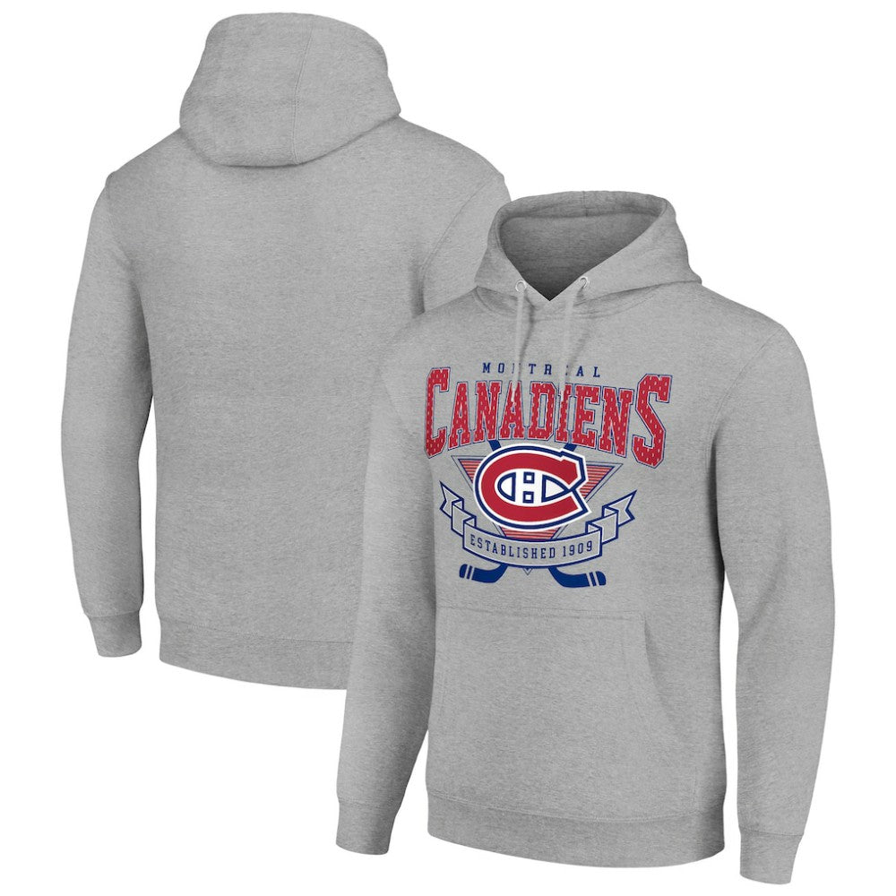 Montreal Canadiens Starter Team Logo Graphic Fleece Tri-Blend Pullover Hoodie Heather Gray