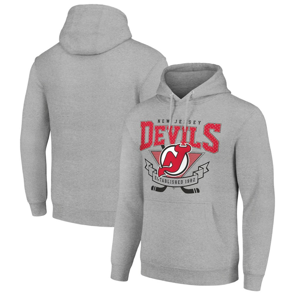 New Jersey Devils Starter Team Logo Graphic Fleece Tri-Blend Pullover Hoodie Heather Gray