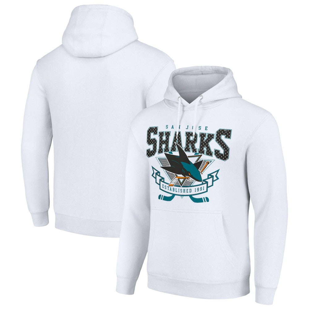 San Jose Sharks Starter Team Logo Graphic Fleece Tri-Blend Pullover Hoodie White