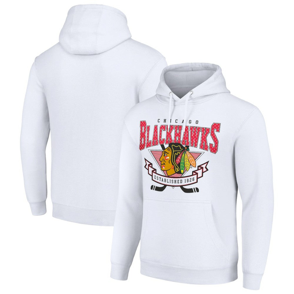 Chicago Blackhawks Starter Team Logo Graphic Fleece Tri-Blend Pullover Hoodie White