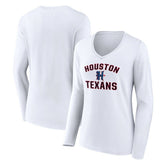 Houston Texans Women's Secondary Logo Victory Arch Long Sleeve V-Neck T-Shirt - White for sale