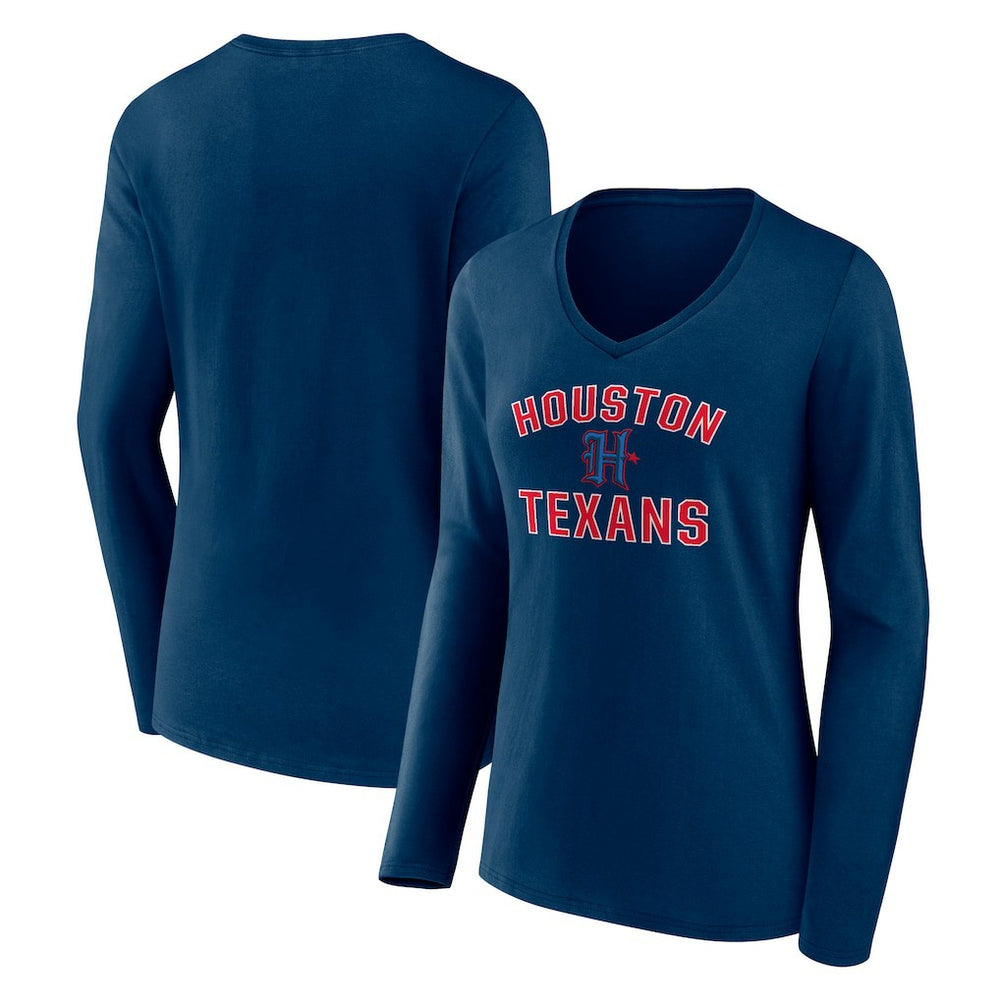 Houston Texans Women's Secondary Logo Victory Arch Long Sleeve V-Neck T-Shirt - Navy cheap