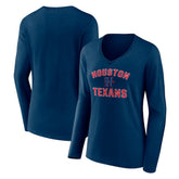 Houston Texans Women's Secondary Logo Victory Arch Long Sleeve V-Neck T-Shirt - Navy cheap