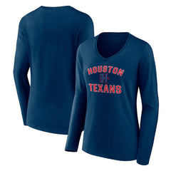 Houston Texans Women's Secondary Logo Victory Arch Long Sleeve V-Neck T-Shirt - Navy cheap