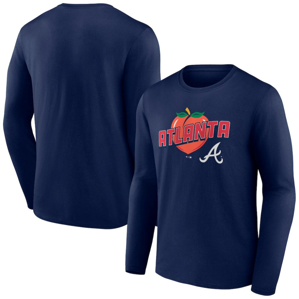 Atlanta Braves Peach Long Sleeve T-Shirt - Navy