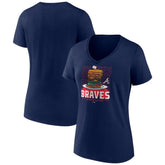 Atlanta Braves Women's Blooper Burger V-Neck T-Shirt - Navy