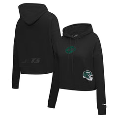 New York Jets Pro Standard Women's Jeweled Cropped Pullover Hoodie - Black sale