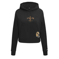 New Orleans Saints Pro Standard Women's Jeweled Cropped Pullover Hoodie - Black outlet