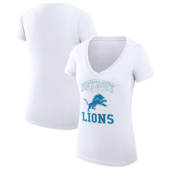 Detroit Lions G-III 4Her by Carl Banks Women's Super-Slim Fit Lightweight Team Logo Graphic V-Neck T-Shirt - White for sale