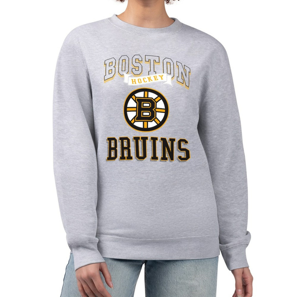 Boston Bruins G-III 4Her by Carl Banks Women's Team Logo Tri-Blend Fleece Pullover Sweatshirt Heather Gray