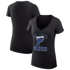 St. Louis Blues G-III 4Her by Carl Banks Women's Super-Slim Fit Lightweight Team Logo Graphic V-Neck T-Shirt Black