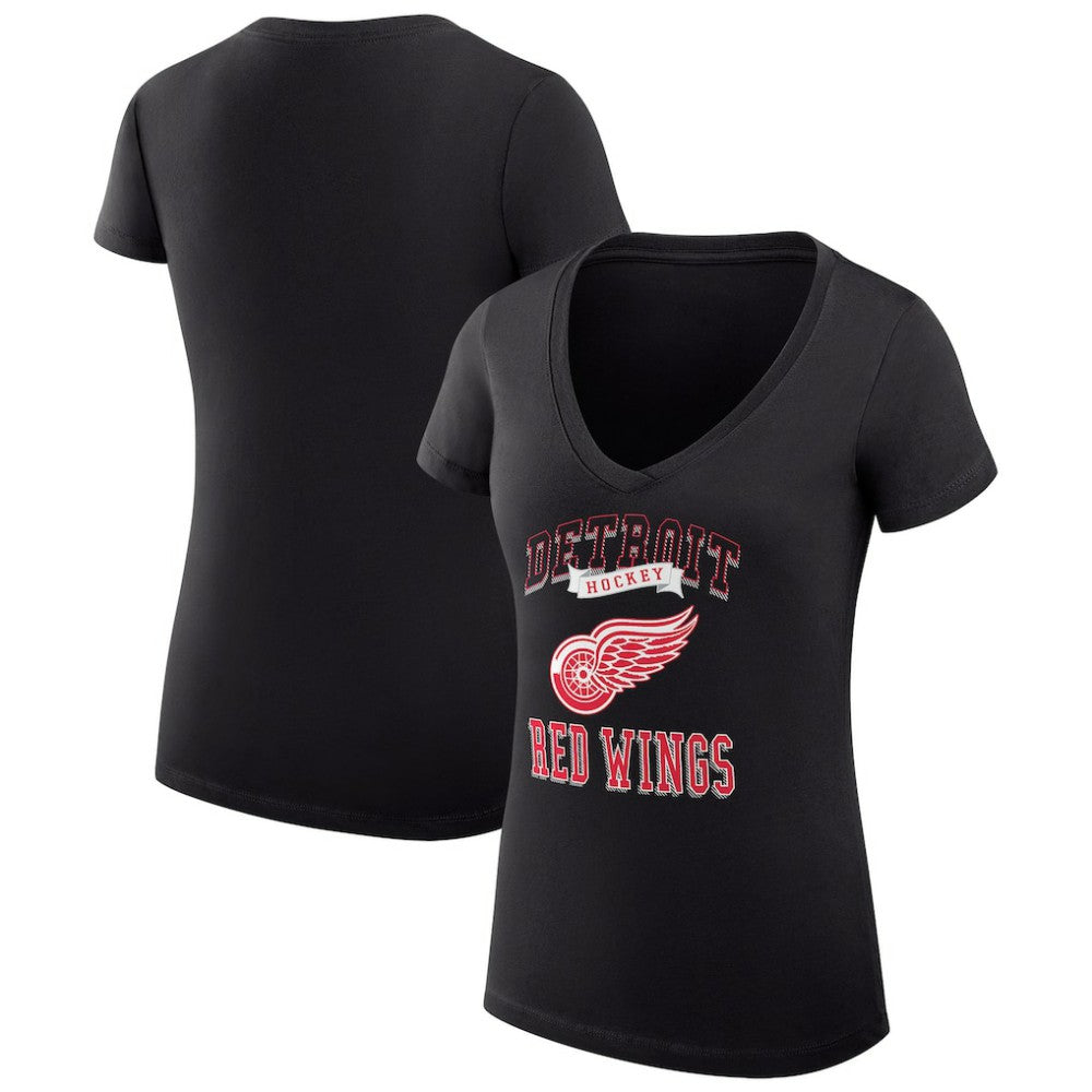 Detroit Red Wings G-III 4Her by Carl Banks Women's Super-Slim Fit Lightweight Team Logo Graphic V-Neck T-Shirt Black