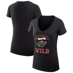 Minnesota Wild G-III 4Her by Carl Banks Women's Super-Slim Fit Lightweight Team Logo Graphic V-Neck T-Shirt Black