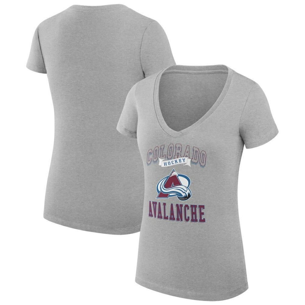 Colorado Avalanche G-III 4Her by Carl Banks Women's Super-Slim Fit Lightweight Team Logo Graphic V-Neck T-Shirt Heather Gray