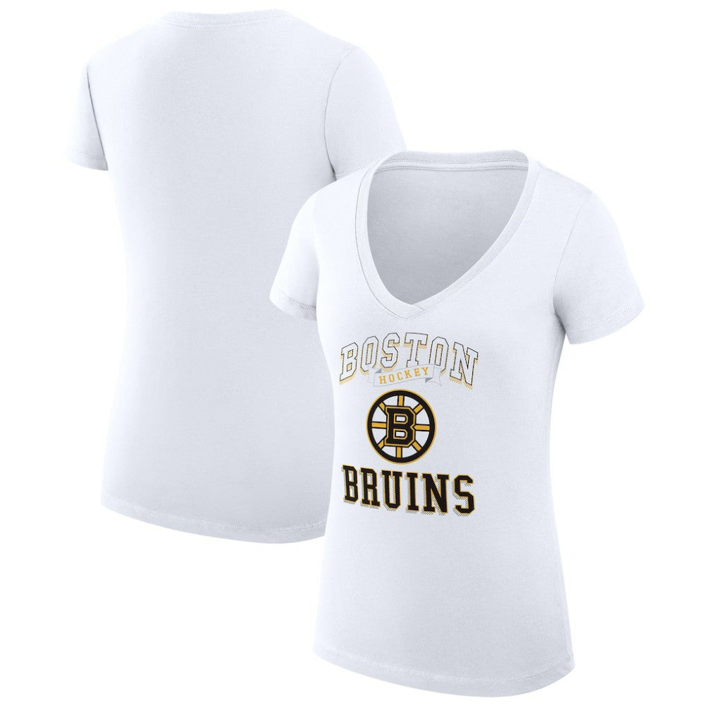 Boston Bruins G-III 4Her by Carl Banks Women's Super-Slim Fit Lightweight Team Logo Graphic V-Neck T-Shirt White