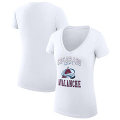 Colorado Avalanche G-III 4Her by Carl Banks Women's Super-Slim Fit Lightweight Team Logo Graphic V-Neck T-Shirt White