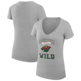 Minnesota Wild G-III 4Her by Carl Banks Women's Super-Slim Fit Lightweight Team Logo Graphic V-Neck T-Shirt Heather Gray