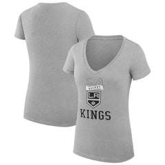 Los Angeles Kings G-III 4Her by Carl Banks Women's Super-Slim Fit Lightweight Team Logo Graphic V-Neck T-Shirt Heather Gray