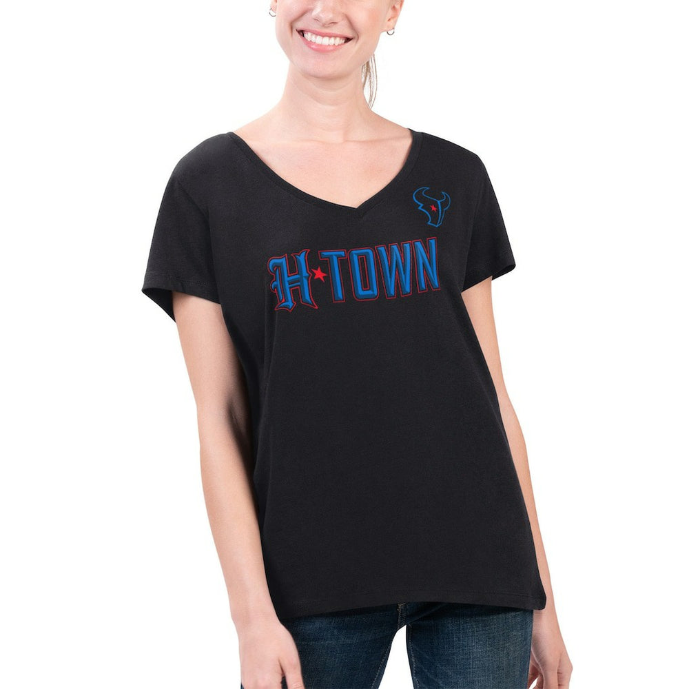 Houston Texans G-III 4Her by Carl Banks Women's Super-Slim Fit Lightweight H-Town V-Neck T-Shirt - Black sale