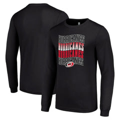 Carolina Hurricanes Starter Four Team Name Logo Long Sleeve Graphic T-Shirt Black