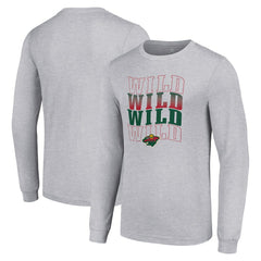 Minnesota Wild Starter Four Team Name Logo Long Sleeve Graphic T-Shirt Heather Gray