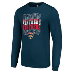 Florida Panthers Starter Four Team Name Logo Long Sleeve Graphic T-Shirt Navy