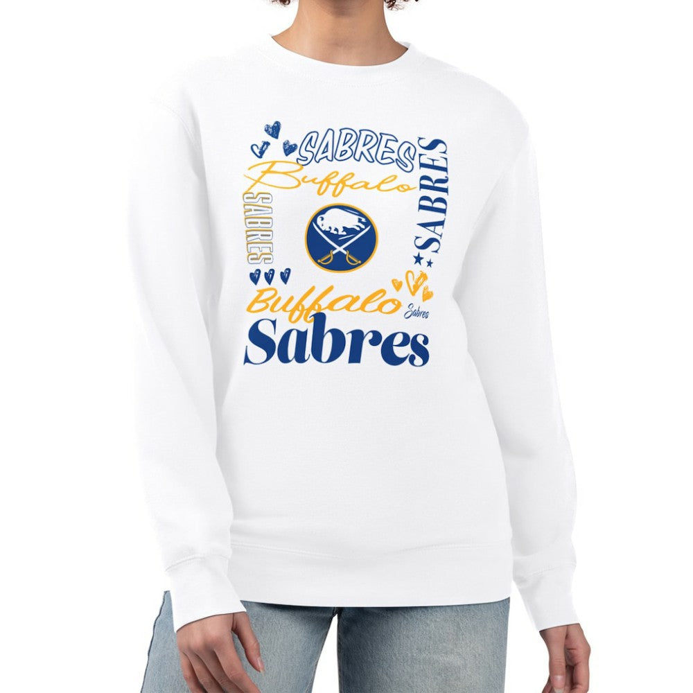 Buffalo Sabres G-III 4Her by Carl Banks Women's Collage Graphic Fleece Long Sleeve Pullover Sweatshirt White