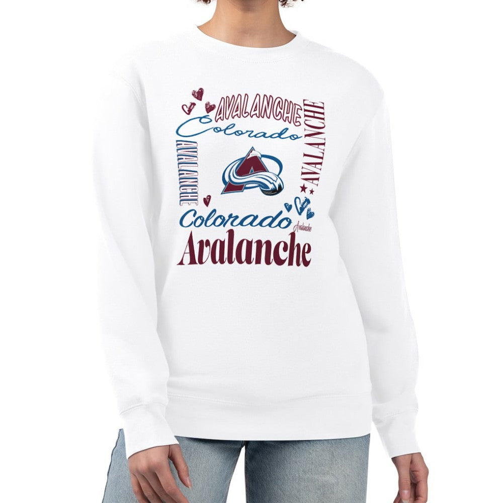 Colorado Avalanche G-III 4Her by Carl Banks Women's Collage Graphic Fleece Long Sleeve Pullover Sweatshirt White
