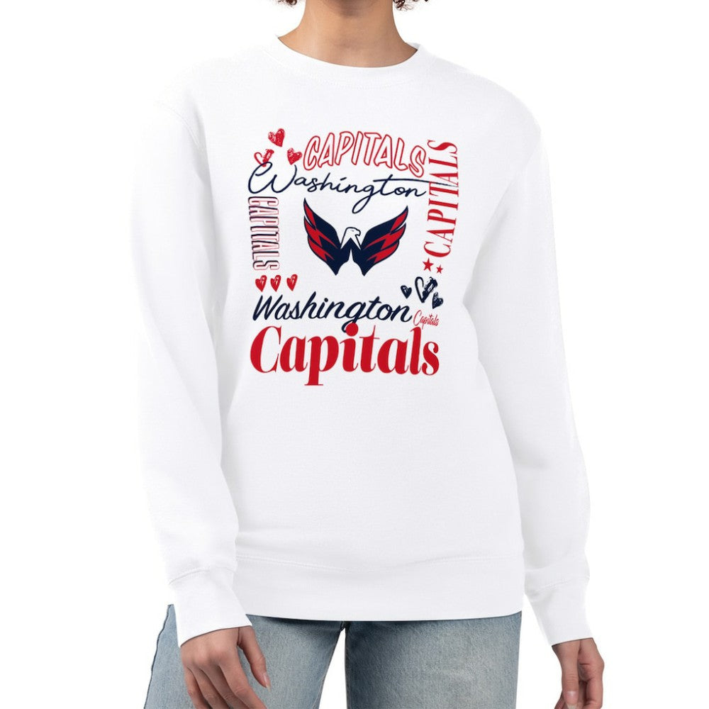 Washington Capitals G-III 4Her by Carl Banks Women's Collage Graphic Fleece Long Sleeve Pullover Sweatshirt White