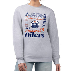 Edmonton Oilers G-III 4Her by Carl Banks Women's Collage Graphic Fleece Long Sleeve Pullover Sweatshirt Heather Gray