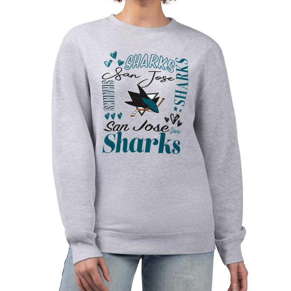 San Jose Sharks G-III 4Her by Carl Banks Women's Collage Graphic Fleece Long Sleeve Pullover Sweatshirt Heather Gray