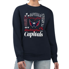 Washington Capitals G-III 4Her by Carl Banks Women's Collage Graphic Fleece Long Sleeve Pullover Sweatshirt Navy