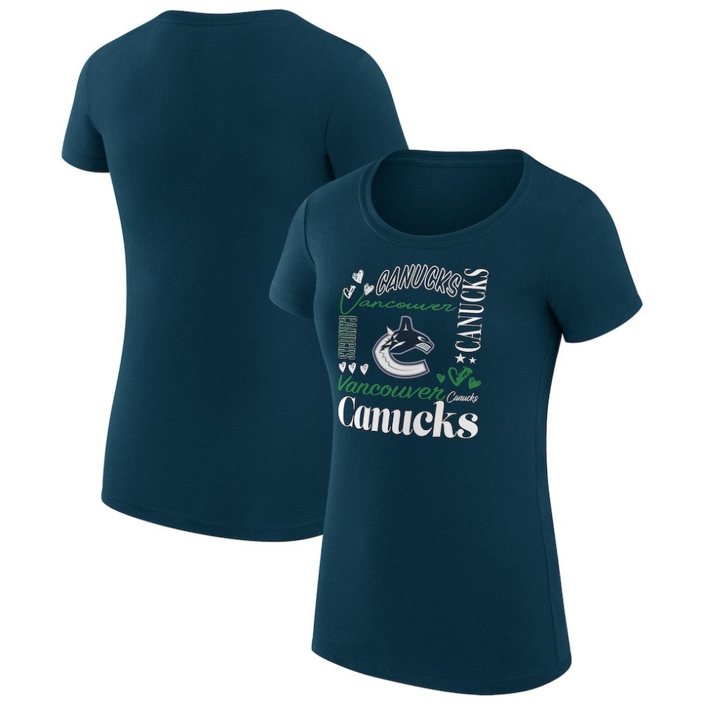 Vancouver Canucks G-III 4Her by Carl Banks Women's Super-Slim Fit Lightweight Collage Team Graphic T-Shirt Navy
