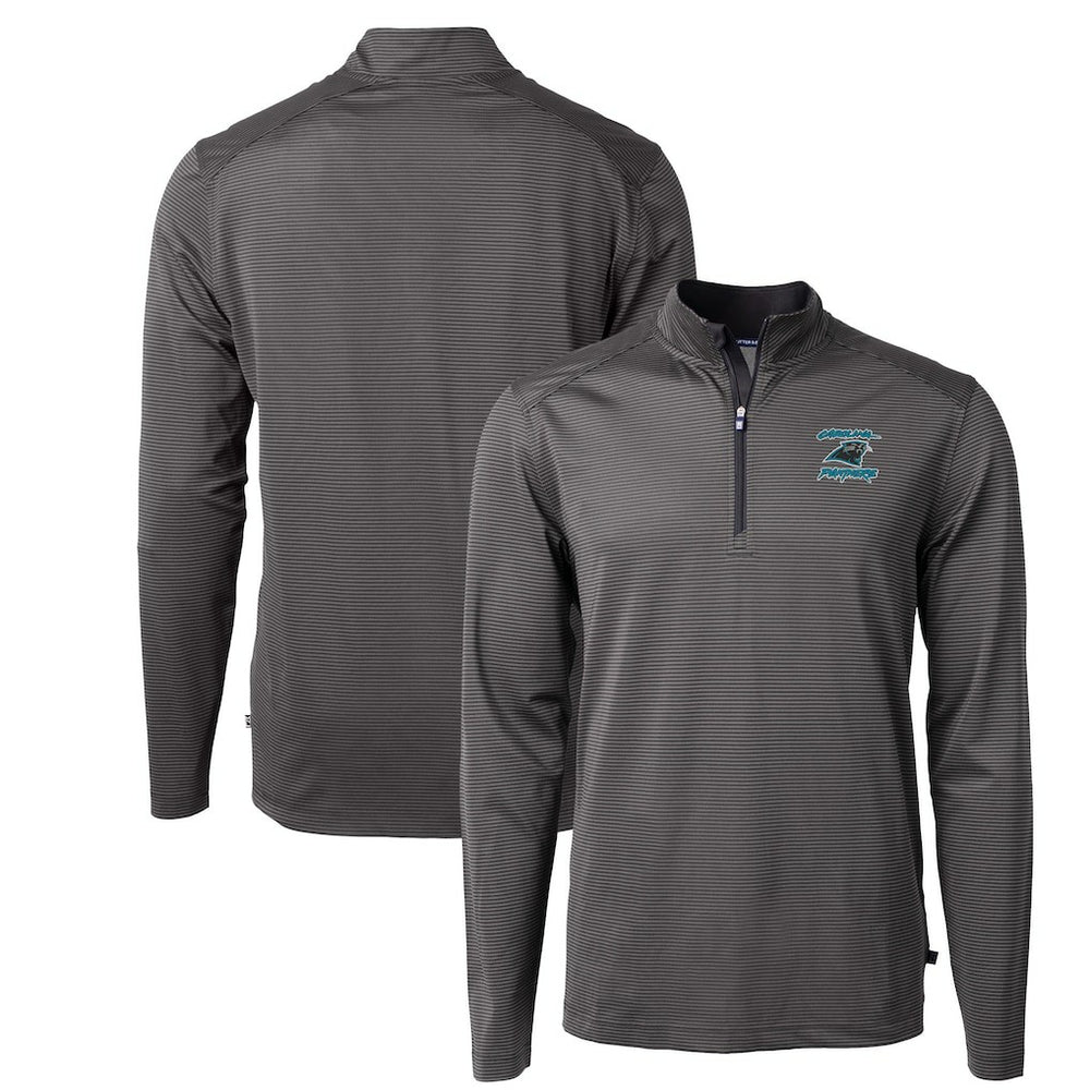 Carolina Panthers Cutter & Buck Virtue Eco Pique Micro Stripe Recycled Quarter-Zip Jacket - Black outlet