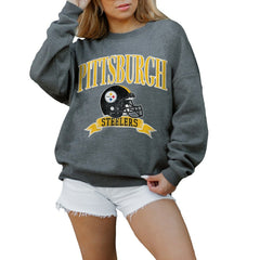 Pittsburgh Steelers Gameday Couture Women's Oversized Seal The Deal Premium Fleece Drop Shoulder Pullover Sweatshirt - Charcoal for sale