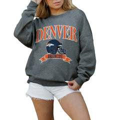 Denver Broncos Gameday Couture Women's Oversized Seal The Deal Premium Fleece Drop Shoulder Pullover Sweatshirt - Charcoal sale