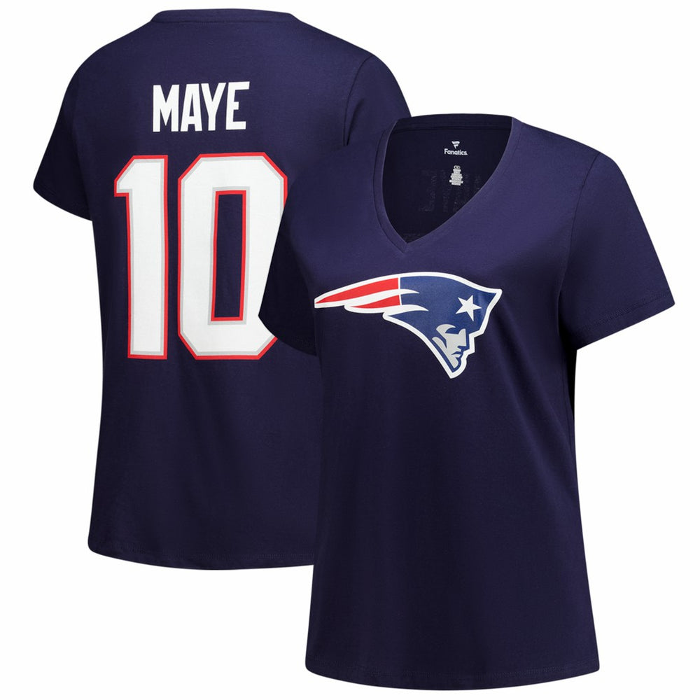 Drake Maye New England Patriots Women's Plus Size Name & Number V-Neck T-Shirt - Navy on sale