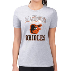 Baltimore Orioles G-III 4Her by Carl Banks Women's Super-Slim Fit Lightweight Team Logo Graphic T-Shirt - Heather Gray