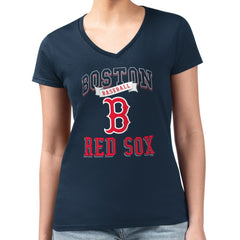 Boston Red Sox G-III 4Her by Carl Banks Women's Super-Slim Fit Lightweight Team Logo Graphic V-Neck T-Shirt - Navy