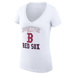 Boston Red Sox G-III 4Her by Carl Banks Women's Super-Slim Fit Lightweight Team Logo Graphic V-Neck T-Shirt - White