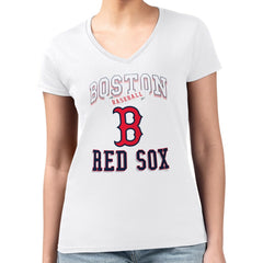 Boston Red Sox G-III 4Her by Carl Banks Women's Super-Slim Fit Lightweight Team Logo Graphic V-Neck T-Shirt - White