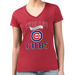Chicago Cubs G-III 4Her by Carl Banks Women's Super-Slim Fit Lightweight Team Logo Graphic V-Neck T-Shirt - Red