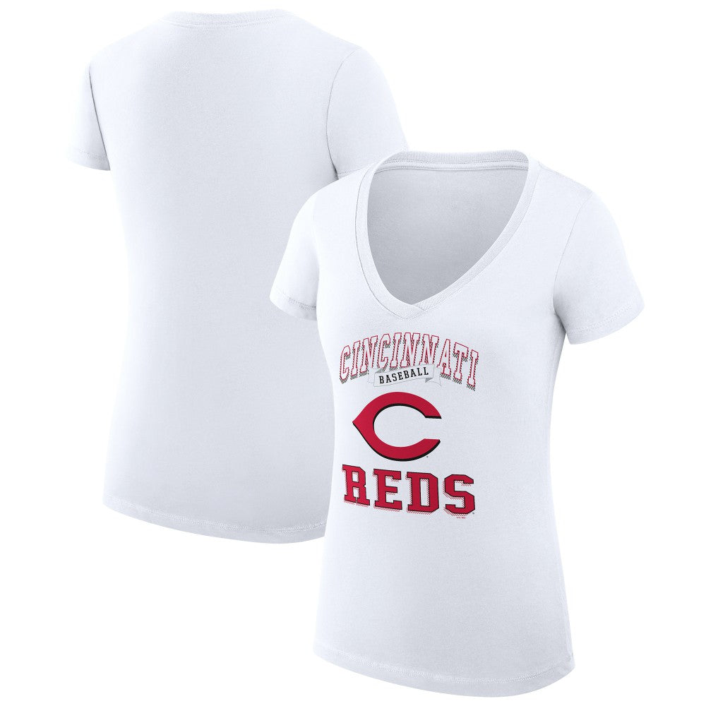 Cincinnati Reds G-III 4Her by Carl Banks Women's Super-Slim Fit Lightweight Team Logo Graphic V-Neck T-Shirt - White