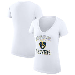 Milwaukee Brewers G-III 4Her by Carl Banks Women's Super-Slim Fit Lightweight Team Logo Graphic V-Neck T-Shirt - White