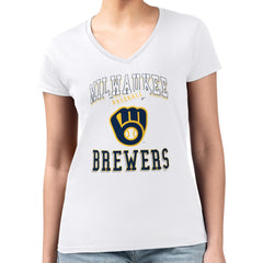 Milwaukee Brewers G-III 4Her by Carl Banks Women's Super-Slim Fit Lightweight Team Logo Graphic V-Neck T-Shirt - White