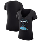 Miami Marlins G-III 4Her by Carl Banks Women's Super-Slim Fit Lightweight Team Logo Graphic V-Neck T-Shirt - Black