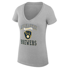 Milwaukee Brewers G-III 4Her by Carl Banks Women's Super-Slim Fit Lightweight Team Logo Graphic V-Neck T-Shirt - Heather Gray